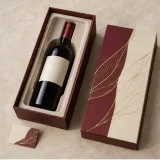 Custom single wine bottle gift box packaging — Lift-off lid — Packed presentation