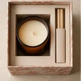 Custom amber candle jar presentation box packaging — Shoulder-neck box — Product & insert