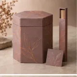 Custom hexagonal diffuser presentation box packaging — Hexagonal lift-off box — Closed set