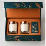 Custom candle gift duo packaging — Collapsible magnetic rigid box — Product & insert